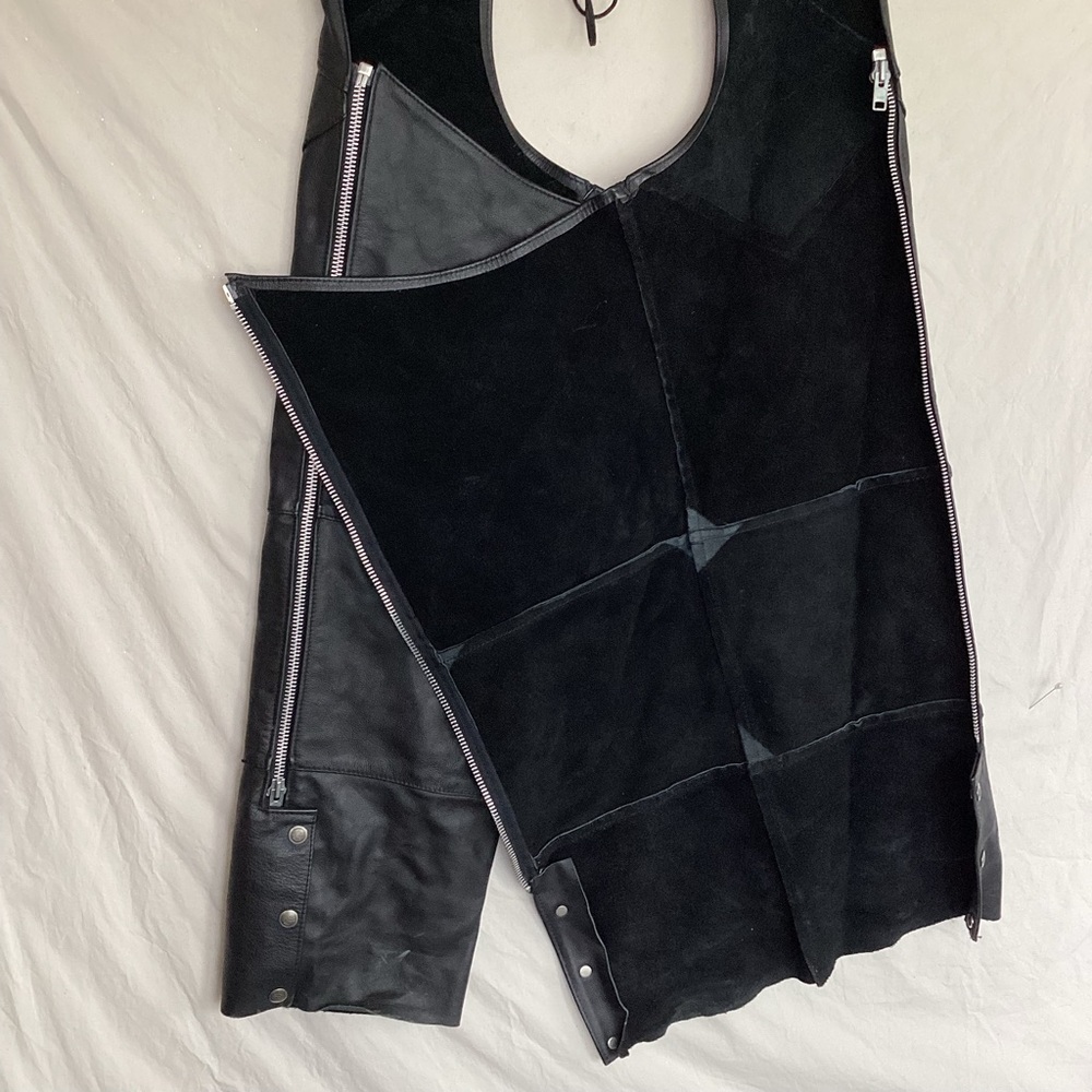 Harley Davidson motorcycles black leather chaps made in USA size large - Picture 14 of 15